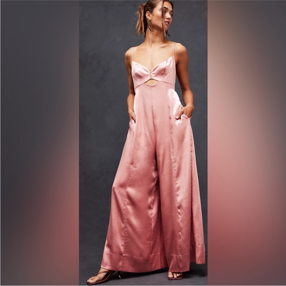 Free People Pink Satin Jumpsuit